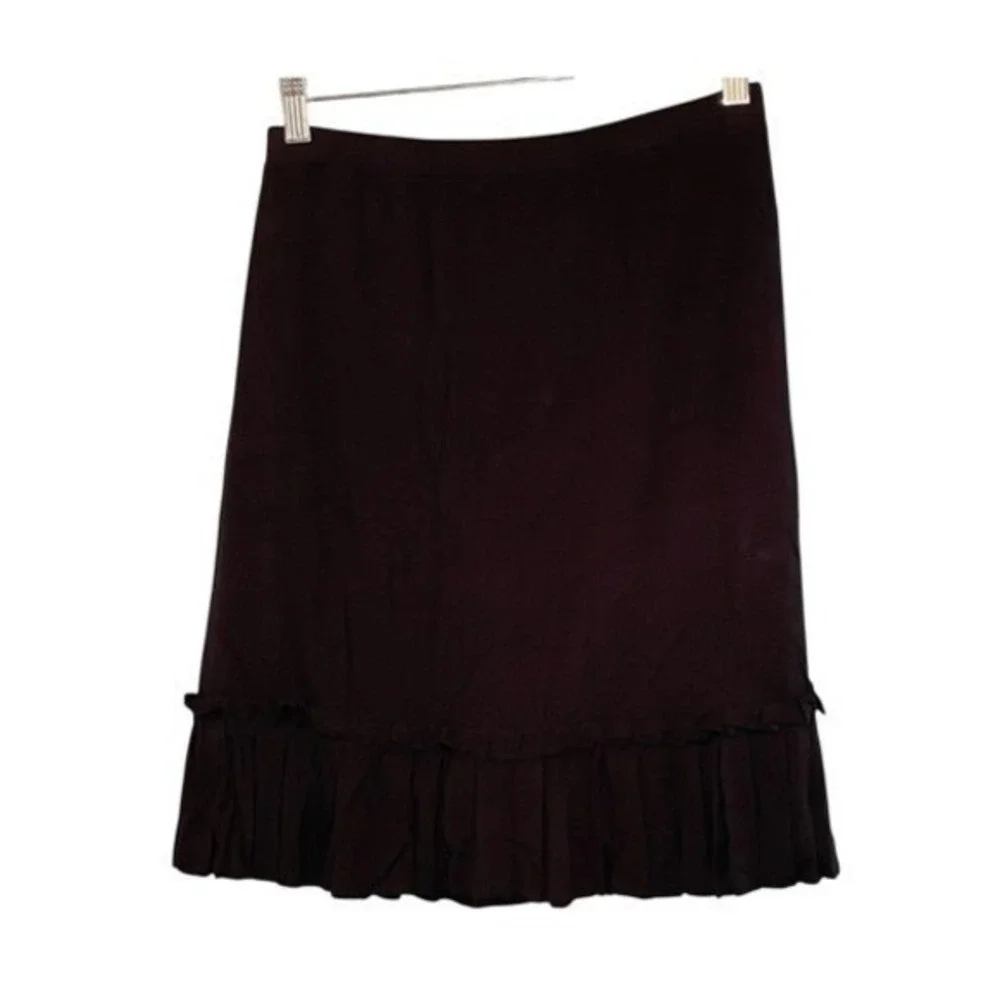 Max Studio Mini Skirt Black Stretch Knit Flare Pleated Ruffle Trim Pull-On XS - Picture 4 of 7